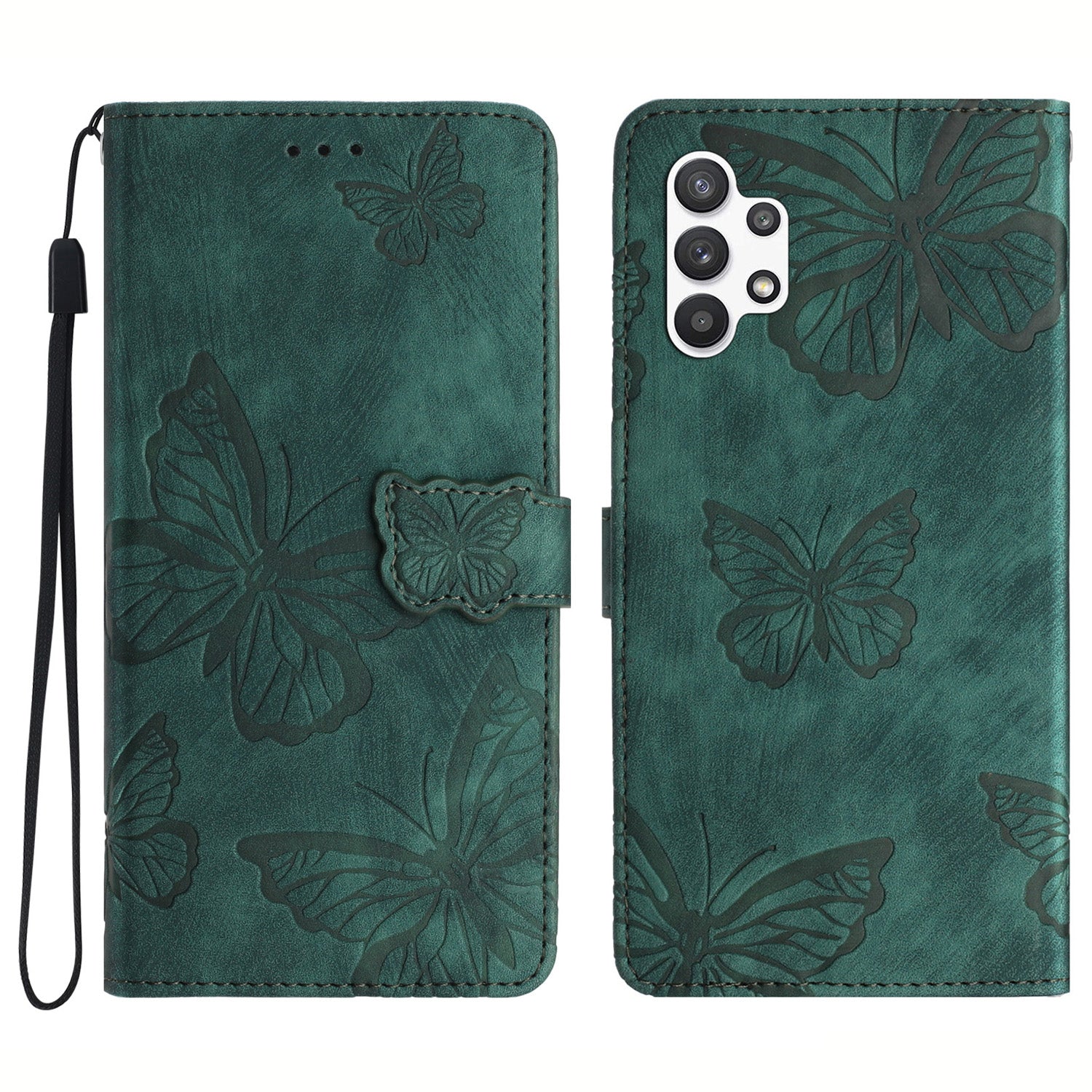 Til Samsung Galaxy A32 5G / M32 5G Skin-touch PU læder pung etui Butterfly påtrykt telefoncover med stativ Til Samsung Galaxy A32 5G / M32 5G Skin-touch PU læder pung etui Butterfly påtrykt telefoncover med stativ